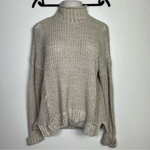 Express knit neutral oatmeal oversized cozy distressed sweater size M